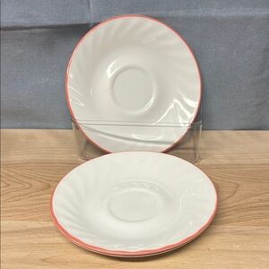 PIVOINE by Corelle set of 3 Elegant White and Pink Rimmed Saucers